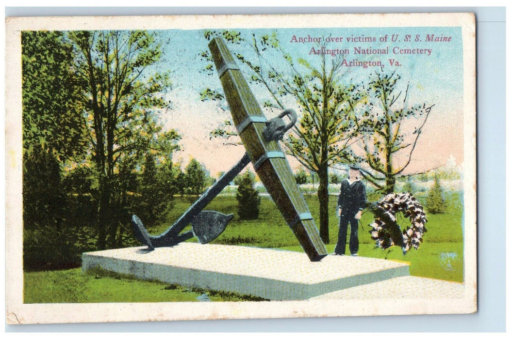 Anchor Over Victims U.S.S.  Maine Arlington National Cemetery VA Postcard