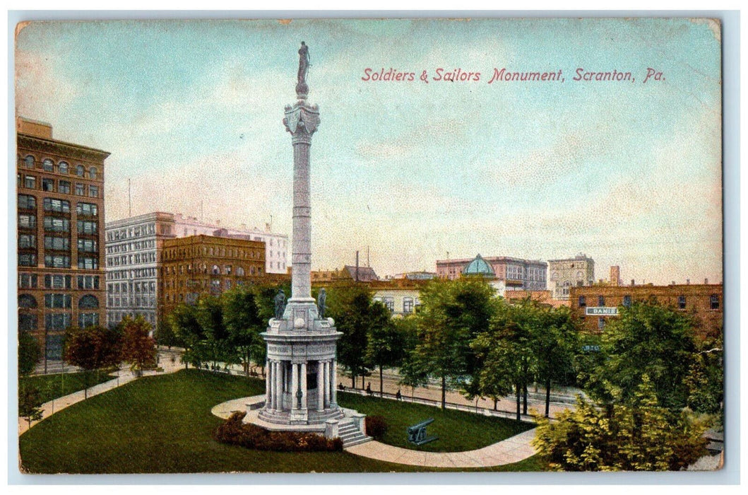 1919 Soldiers & Sailors Monument Statue Scranton Pennsylvania PA Postcard
