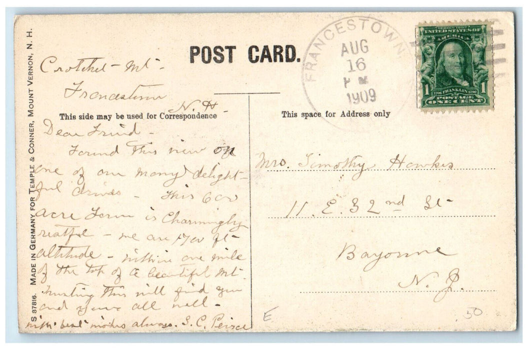 1909 View Of Lone Pine On Mount Vernon Road Milford New Hampshire NH Postcard