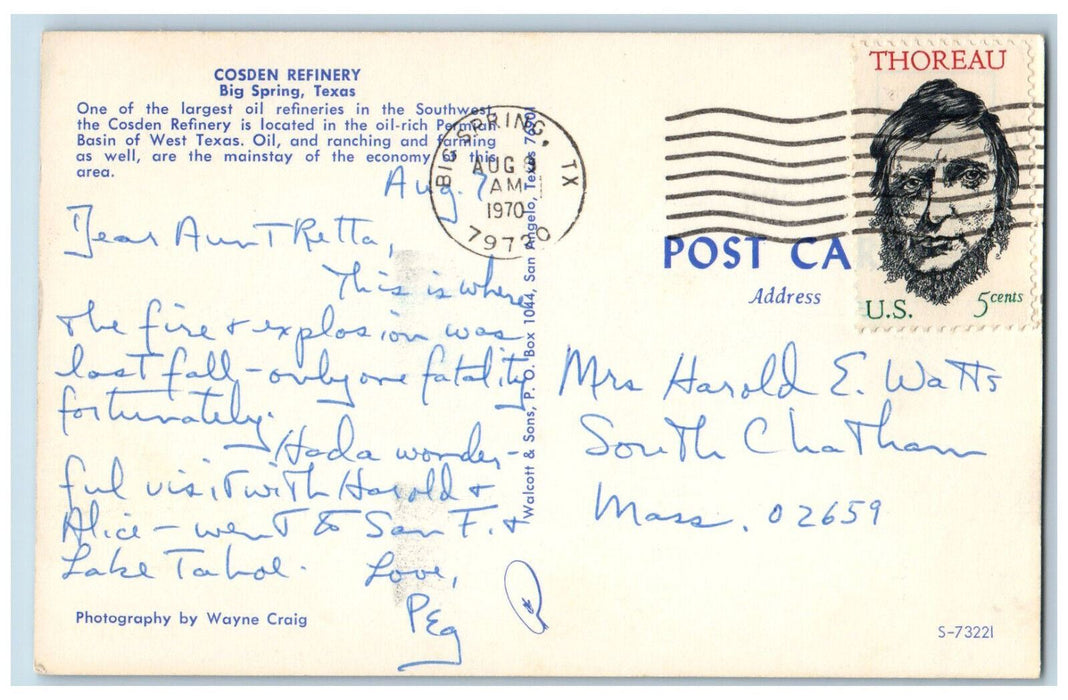 1970 View Of Cosden Oil Refinery Big Springs Texas TX Vintage Posted Postcard