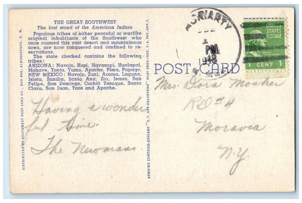 1948 Greetings From Indian Country Navajo New Mexico NM, Big Letter Postcard
