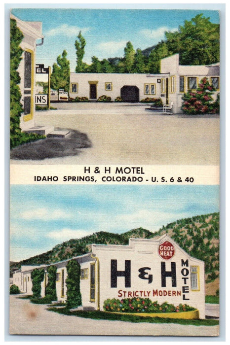 View Of H & H Modern Motel Idaho Springs Colorado CO Dual View Vintage  Postcard