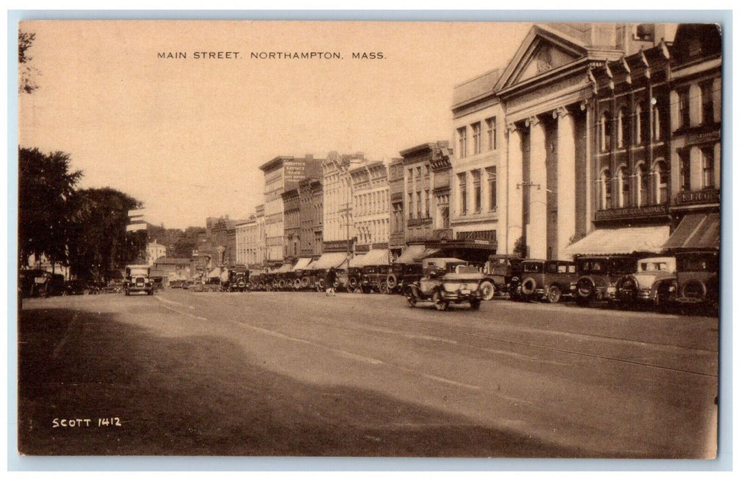 c1940's Main Street Northampton Massachusetts MA Artvue Unposted Postcard