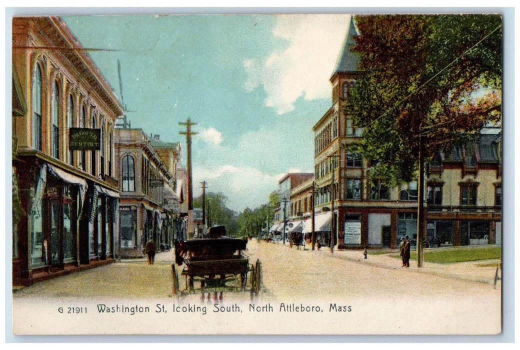 1911 Dentist Horse Carriage Washington Street North Attleboro MA Postcard