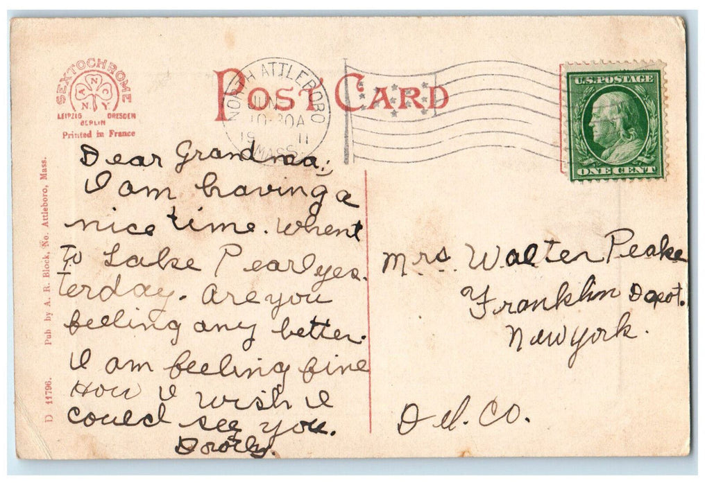 1911 Scene Near Bungay Reservoir North Attleboro Massachusetts MA Postcard
