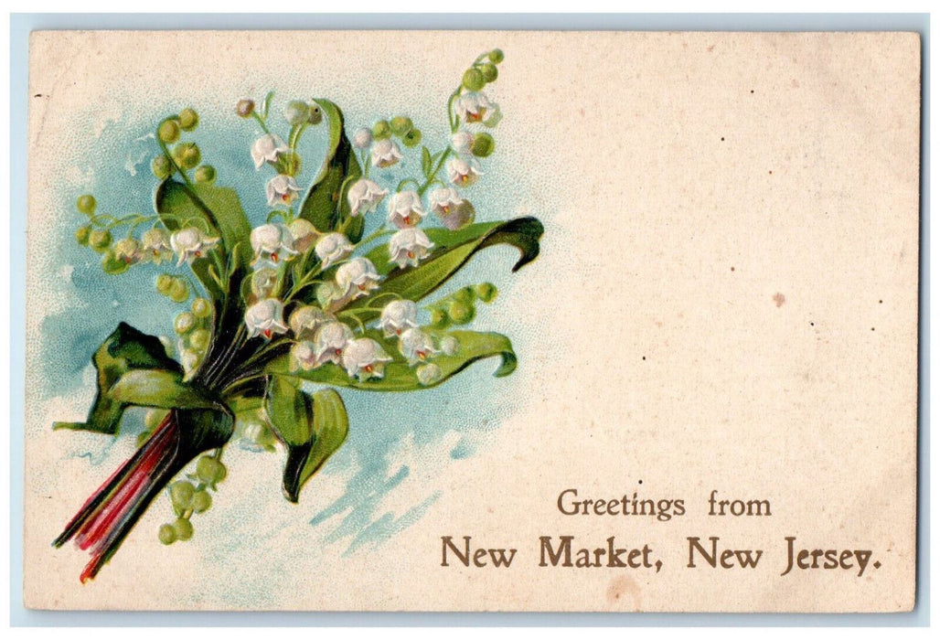 c1910 Greetings from New Market NJ Salesman Sample Embossed Flower Postcard