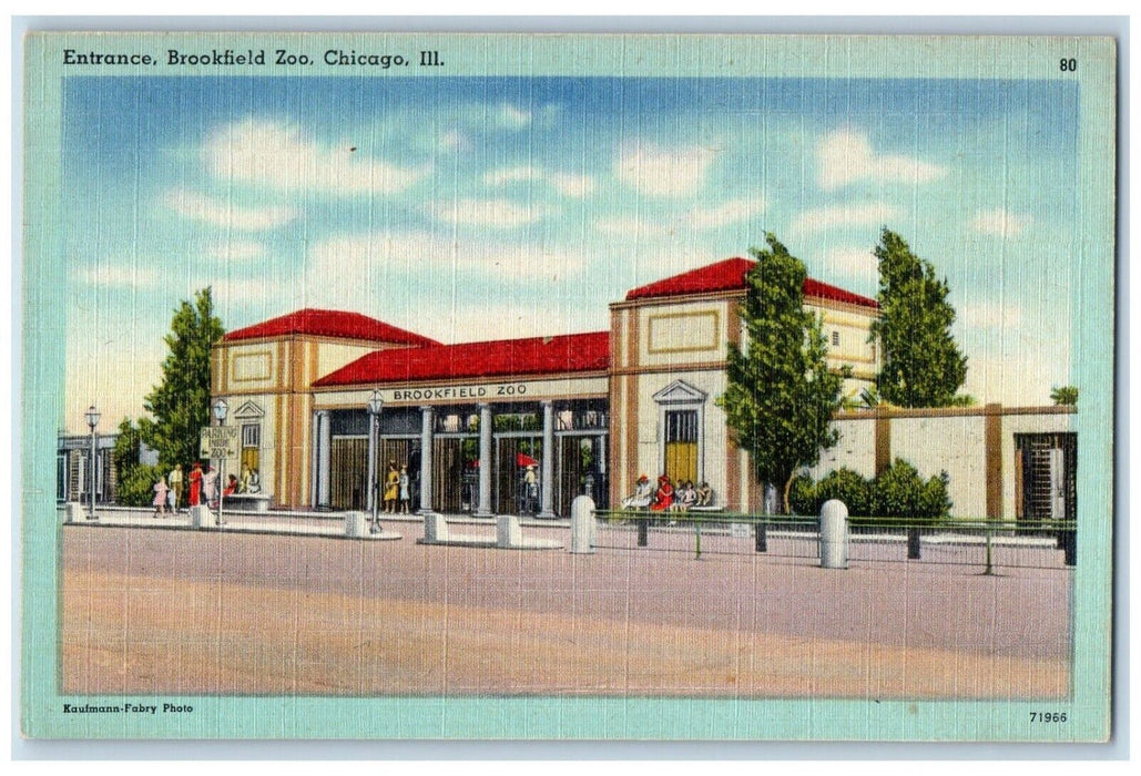 c1930's Entrance Brookfield Zoo Street View Chicago Illinois IL Vintage Postcard