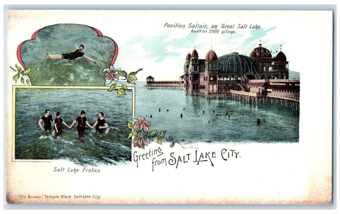 c1905 Greeting from Salt Lake City Frolics Pavilion Saltair Utah UT Postcard