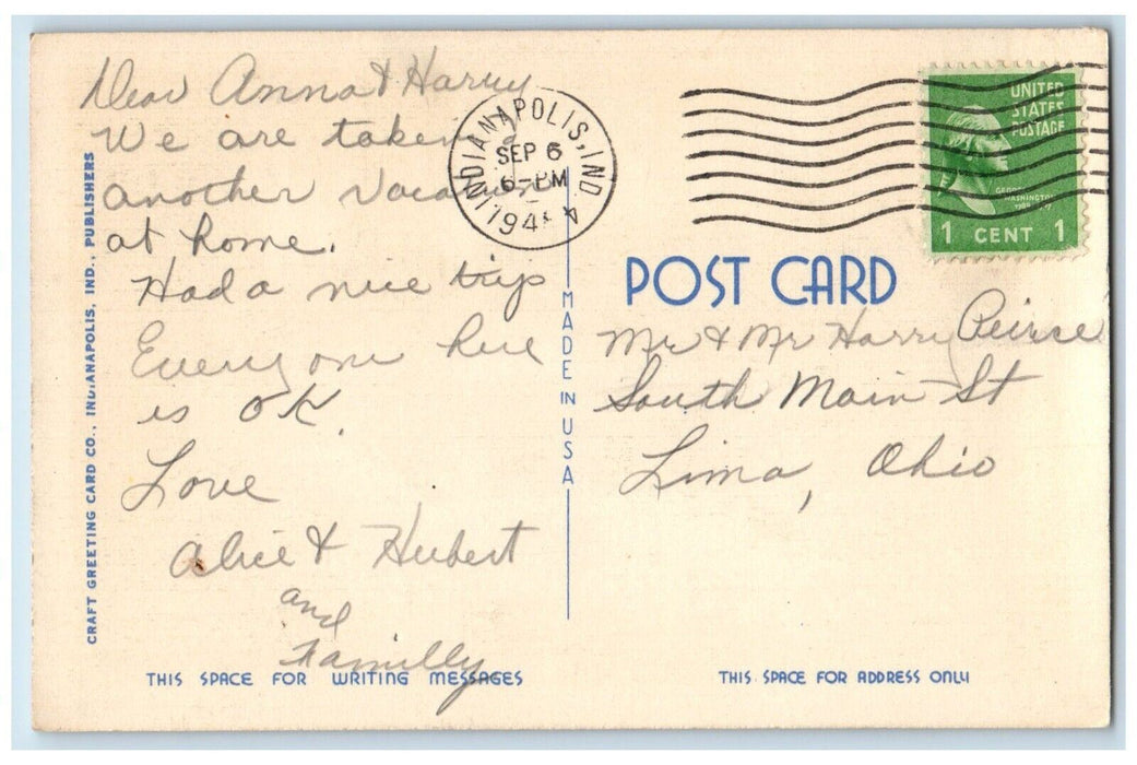 c1940's Lake Reginald Sullivan Riverside Park Indianapolis Indiana IN Postcard