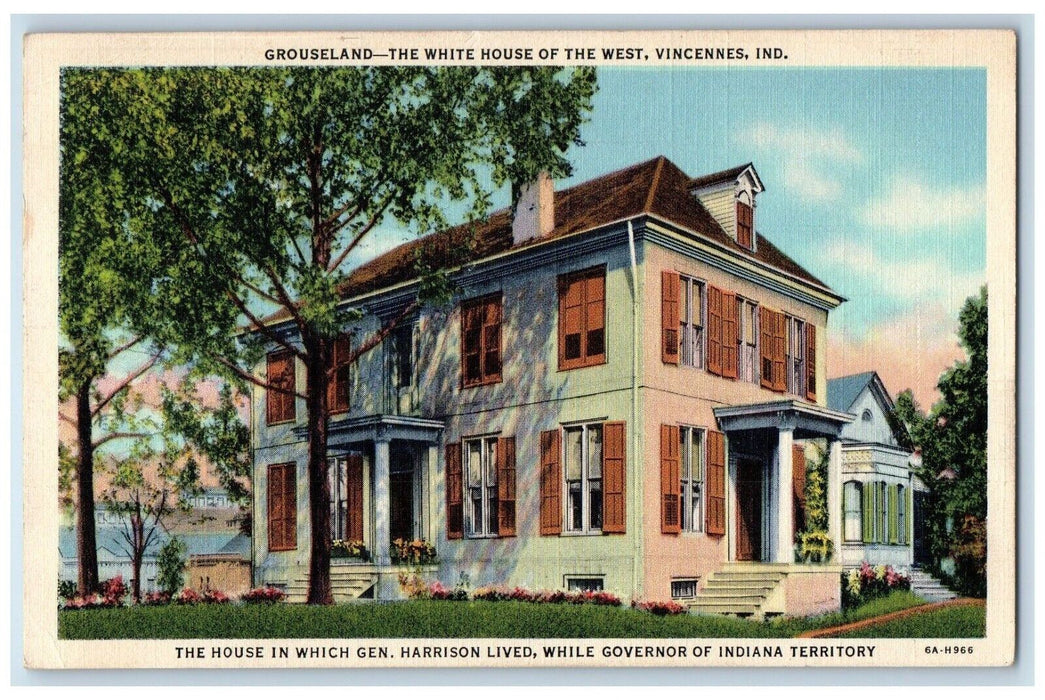 1949 Grouseland The White House Of The West Vincennes Indiana IN Postcard