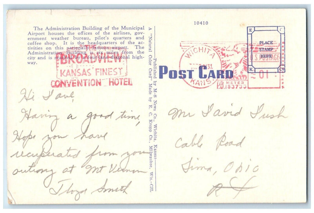 Scene At Municipal Airport Hanger Administration Building Wichita KS Postcard