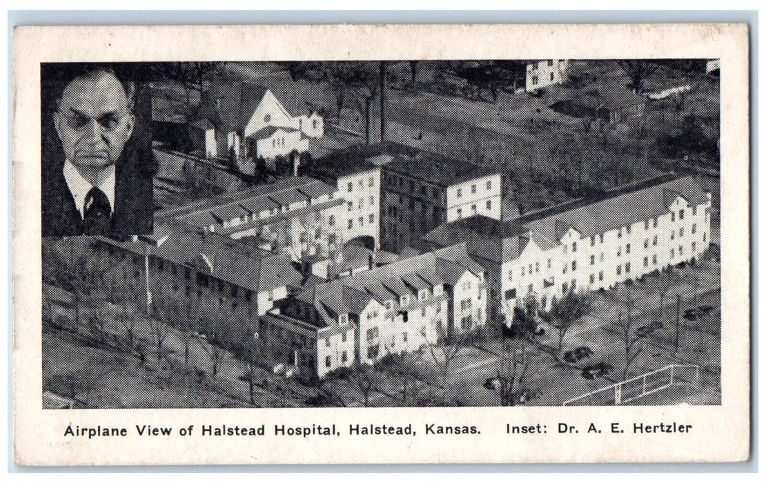 c1910's Airplane View Of Halstead Hospital Halstead Kansas KS Antique Postcard