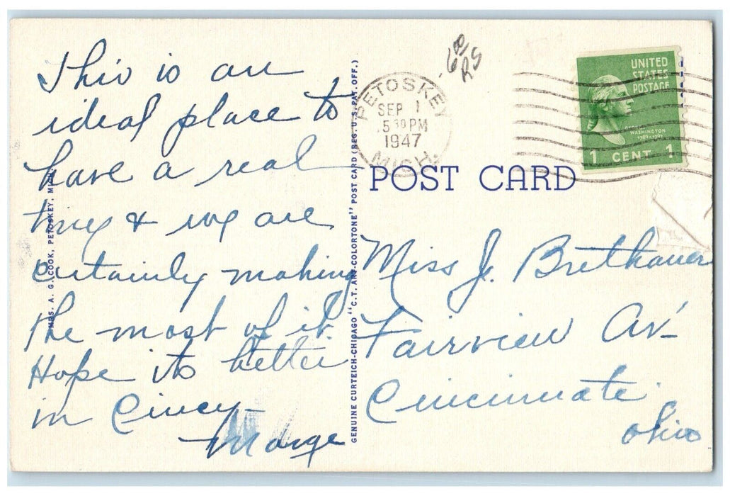 1947 View Of Mitchell Street Bridge Petoskey Michigan MI Posted Vintage Postcard