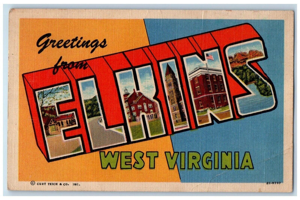 c1930's Greetings From Elkins West Virginia WV, Large Letters Vintage Postcard