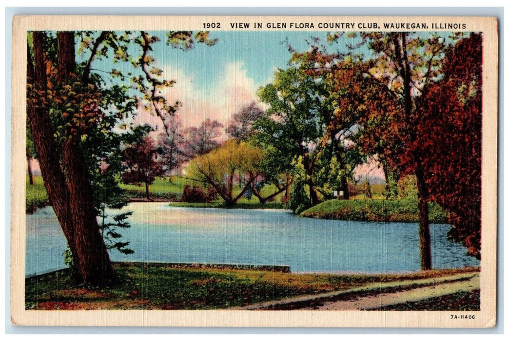 c1930's View In Glen Flora Country Club Waukegan Illinois IL Vintage Postcard