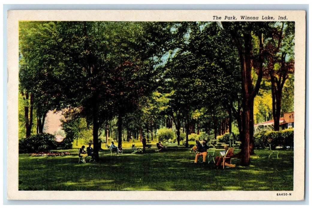 1951 View Of The Park Winona Lake Indiana IN Posted Vintage Postcard