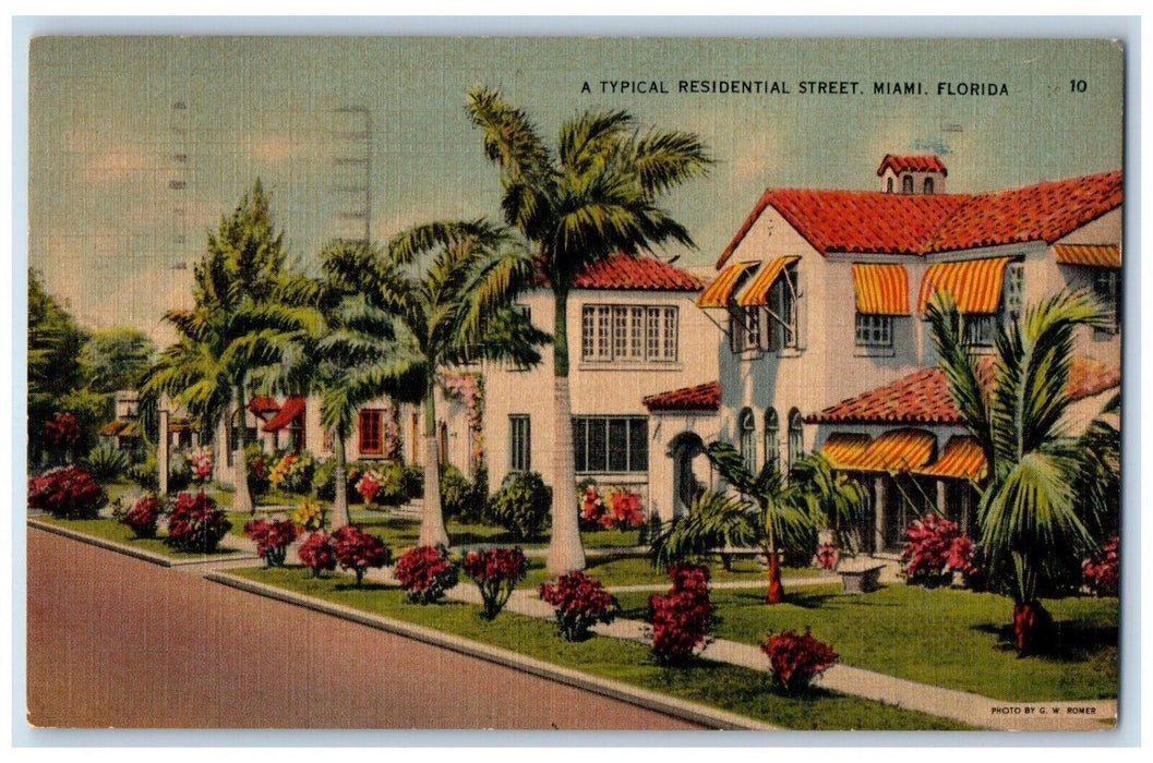 1940 A Typical Residential Street Miami Florida FL Posted Vintage Postcard