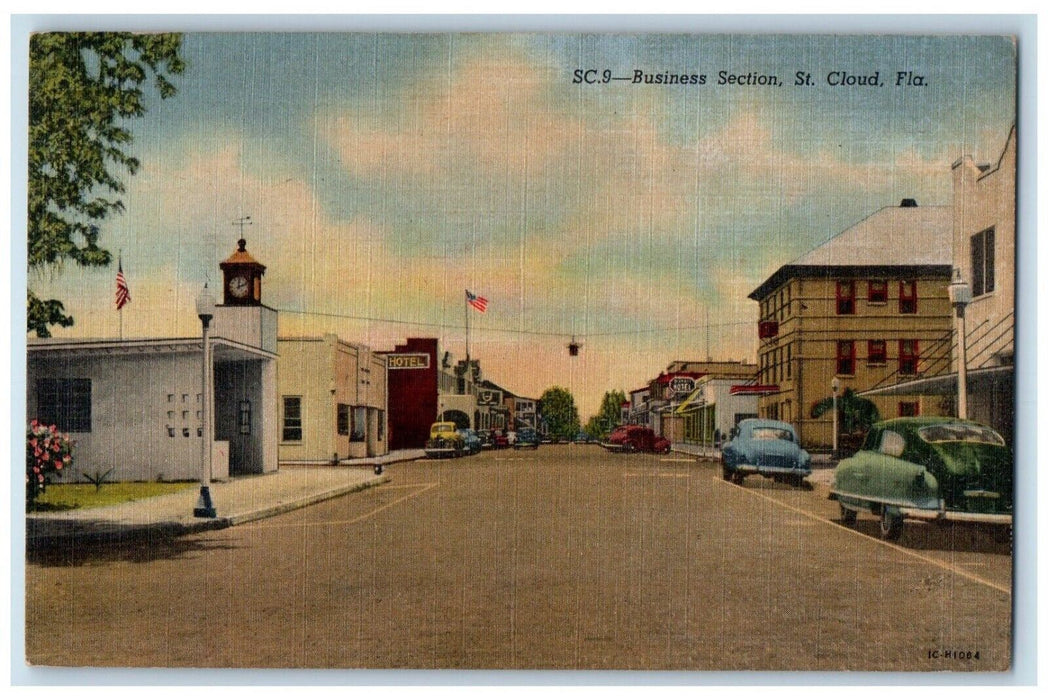 c1930's Business Section Hotel Cars St. Cloud Florida FL Vintage Postcard