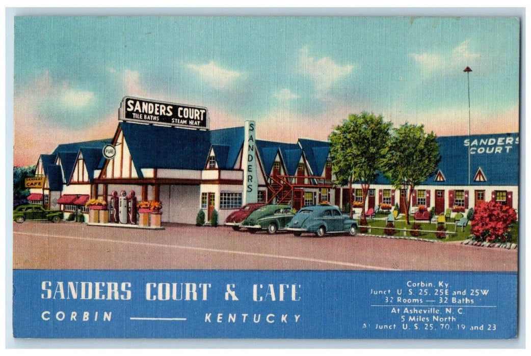 1948 Sanders Court & Cafe Cars Street View Corbin Kentucky KY Vintage Postcard