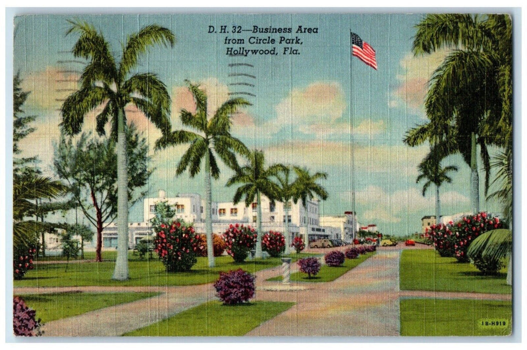 1951 Business Area From Circle Park Hollywood Florida FL Posted Vintage Postcard