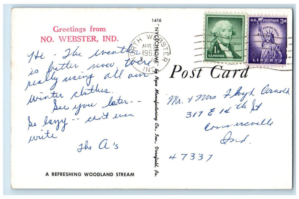 1963 Greetings From No. Webster Indiana IN, River Rocks Scenic View Postcard
