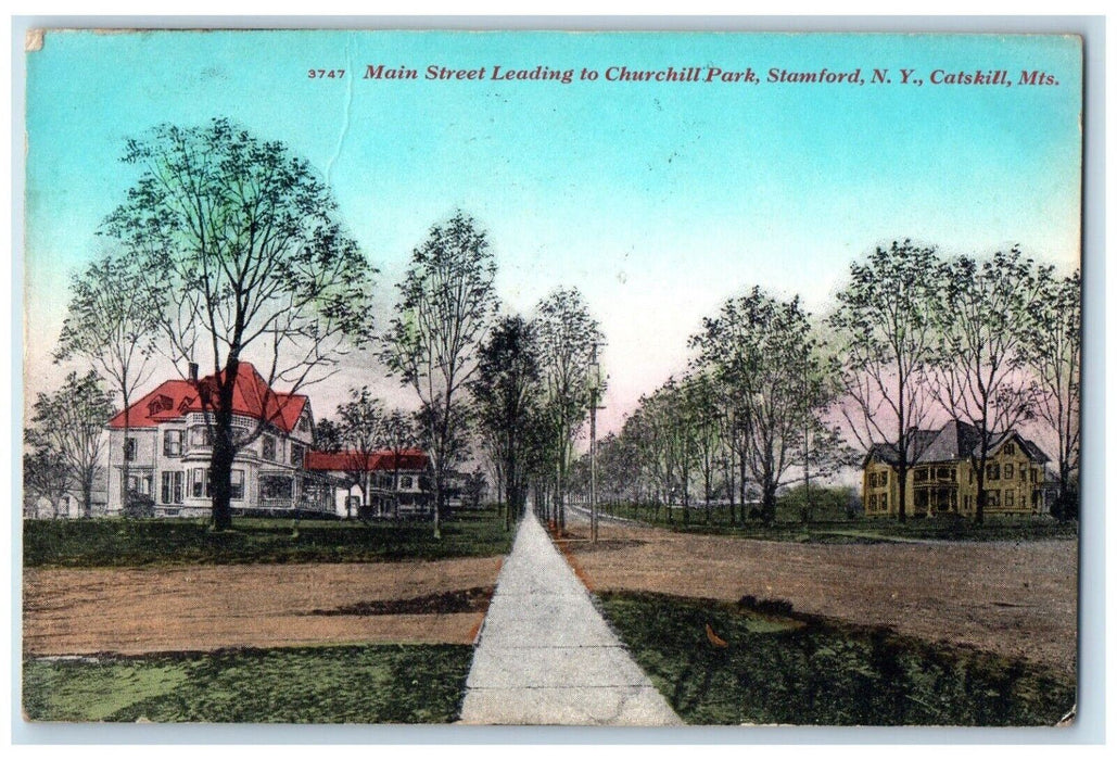 1915 Main Street Leading To Churchill Park Stamford NY, Catskill Mts. Postcard