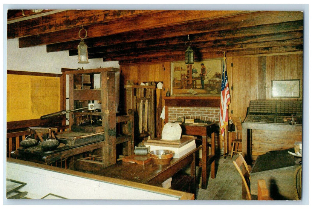 Elihu Stout Print Shop Interior Scene Vincennes Indiana IN Vintage Postcard