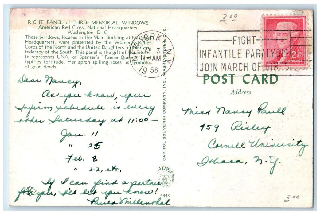 Right Panel Three Memorial Windows American Red Cross Washington DC  Postcard