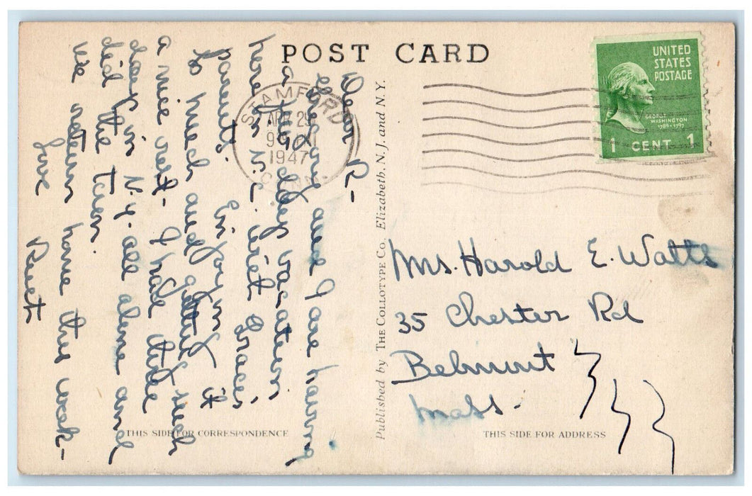 1947 Scenic View Of Waterfall At Silvermine Stamford Connecticut CT Postcard