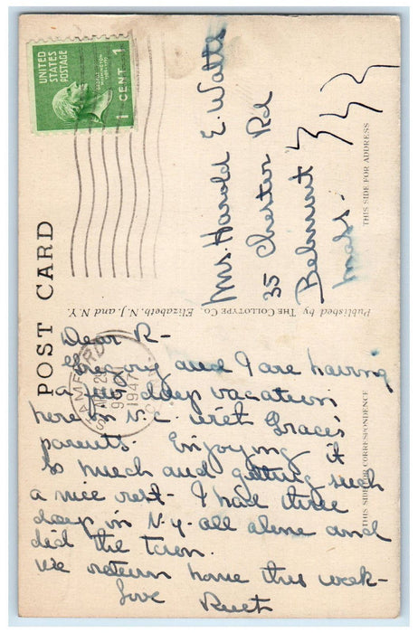 1947 Scenic View Of Waterfall At Silvermine Stamford Connecticut CT Postcard