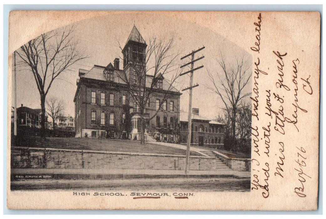 1906 High School Building Panoramic View Seymour Connecticut CT Antique Postcard