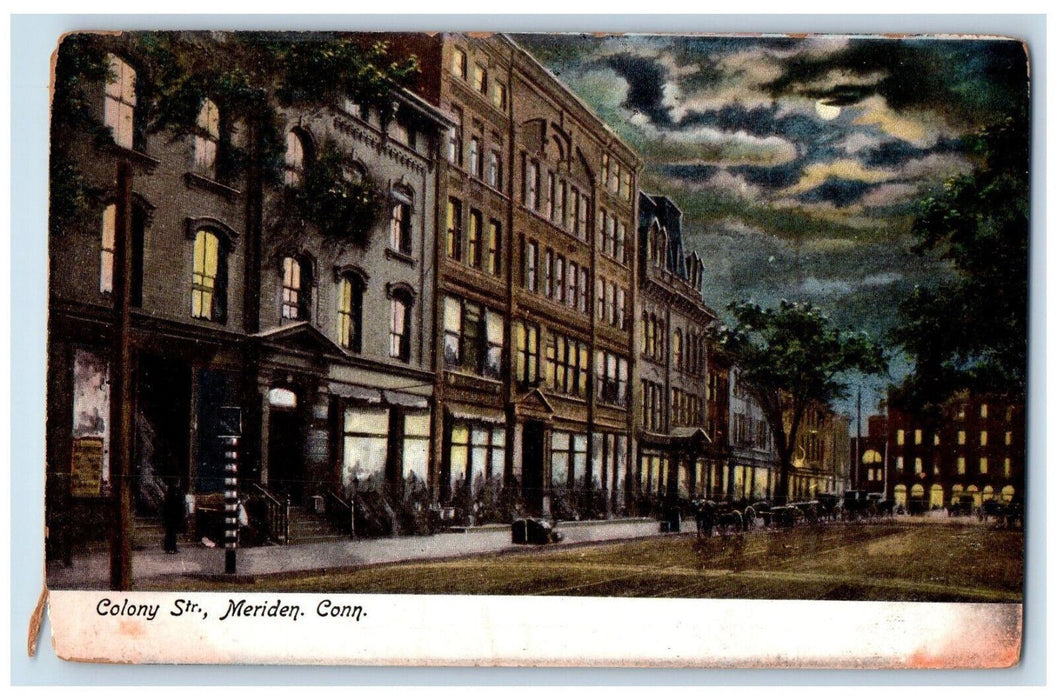 c1905 Colony Street Building Moon Night Scene Meriden Connecticut CT Postcard