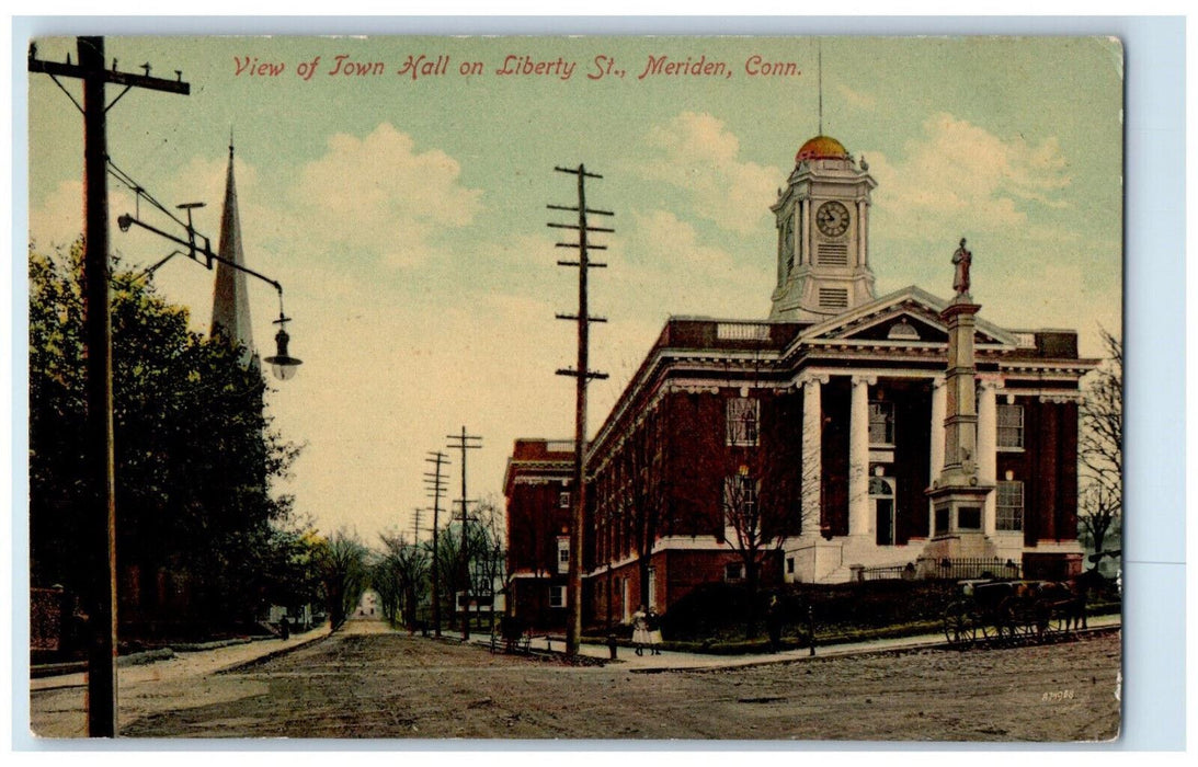 c1910's View Of Town Hall On Liberty Street Meriden Connecticut CT Postcard