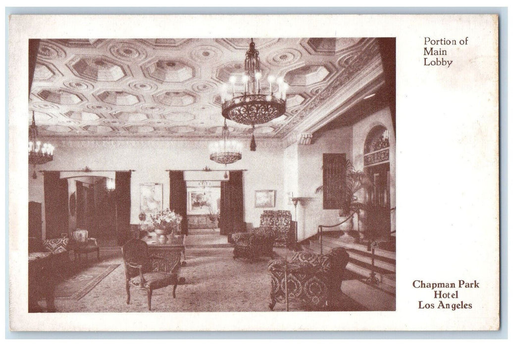 Portion Of Main Lobby Chapman Park Hotel Los Angeles California CA Postcard