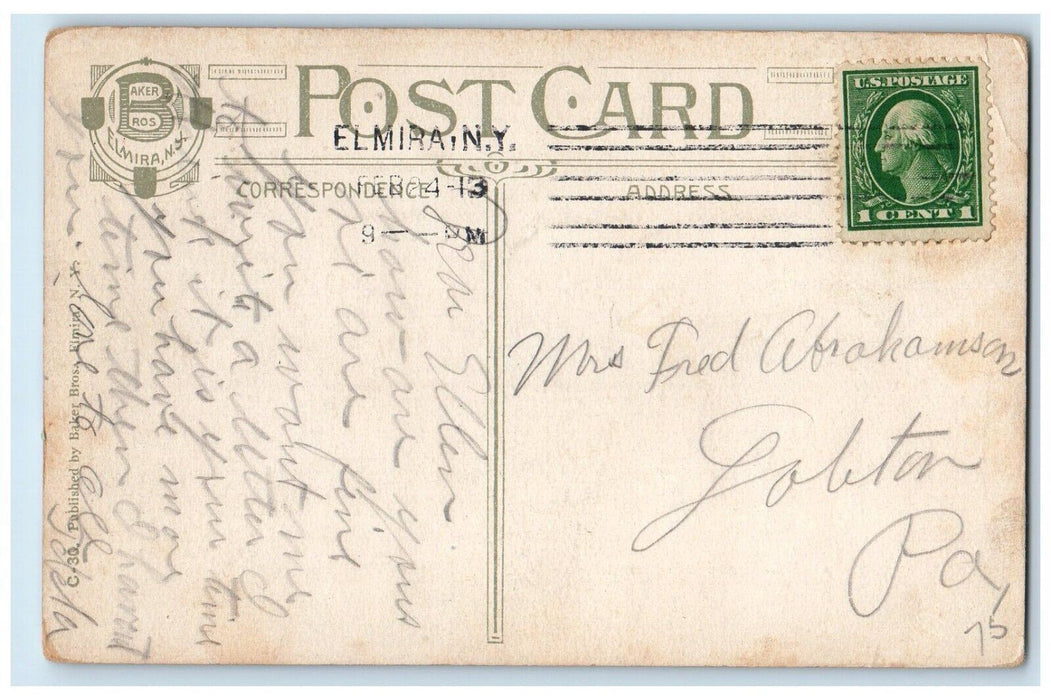 1913 Church St. Looking East From Columbia St. Elmira New York NY Postcard