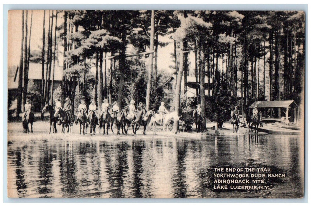 1945 End Of Trail Northwoods Dude Ranch Adirondacks Mts Lake Luzerne NY Postcard