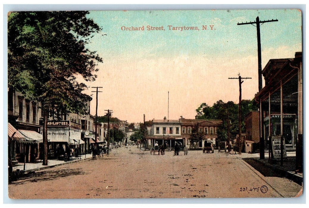 1911 Orchard Street Stores Horse Carriage Antiques Tarrytown NY Antique Postcard