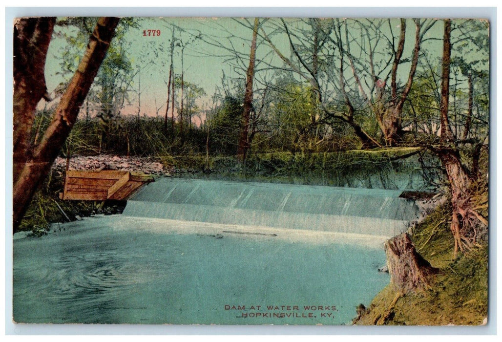 1911 Dam At Water Works Hopkinsville Kentucky KY, Waterfalls Antique Postcard