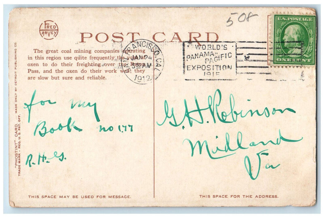 1912 Woods Bull Carriage Raton Mountains Raton NM Phostint Fred Harvey Postcard
