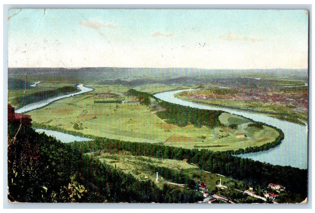 1908 Moccasin Bend Tennessee River from Point Lookout Chattanooga TN Postcard