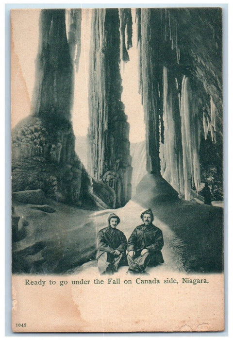 c1905 Ready To Go Under The Fall On Canada Side Niagara Antique Postcard