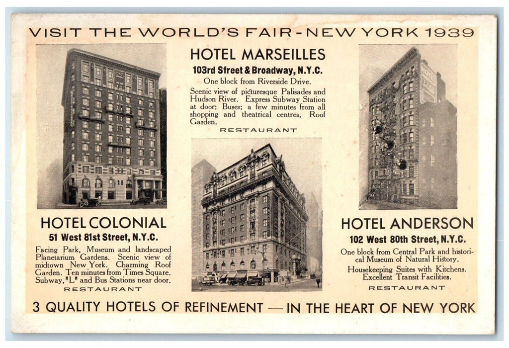 1939 World's Fair New York Hotels Building New York City NY, Multiview Postcard