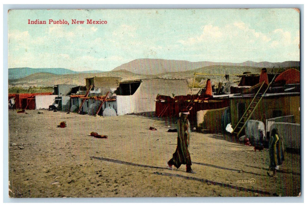 c1910 Man Walking Ladders Indian Pueblo New Mexico NM Antique Posted Postcard