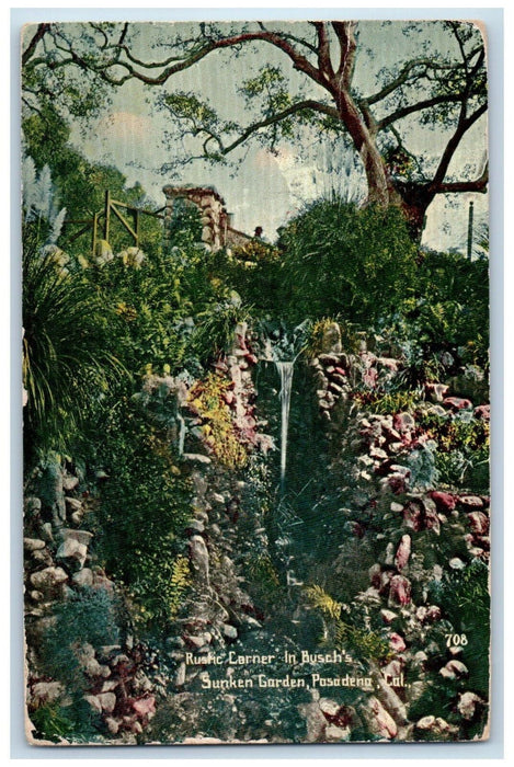 1913 Rustic Corner In Busch's Sunken Garden Pasadena California CA Postcard