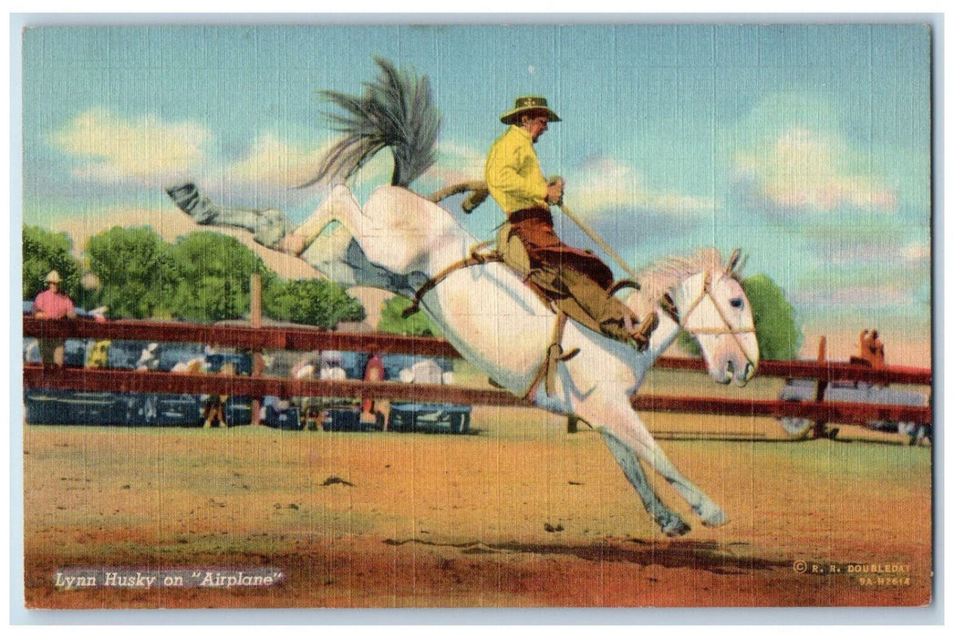 c1940's Lynn Husky on Airplane Horse Riding Rodeo Vintage Unposted Postcard