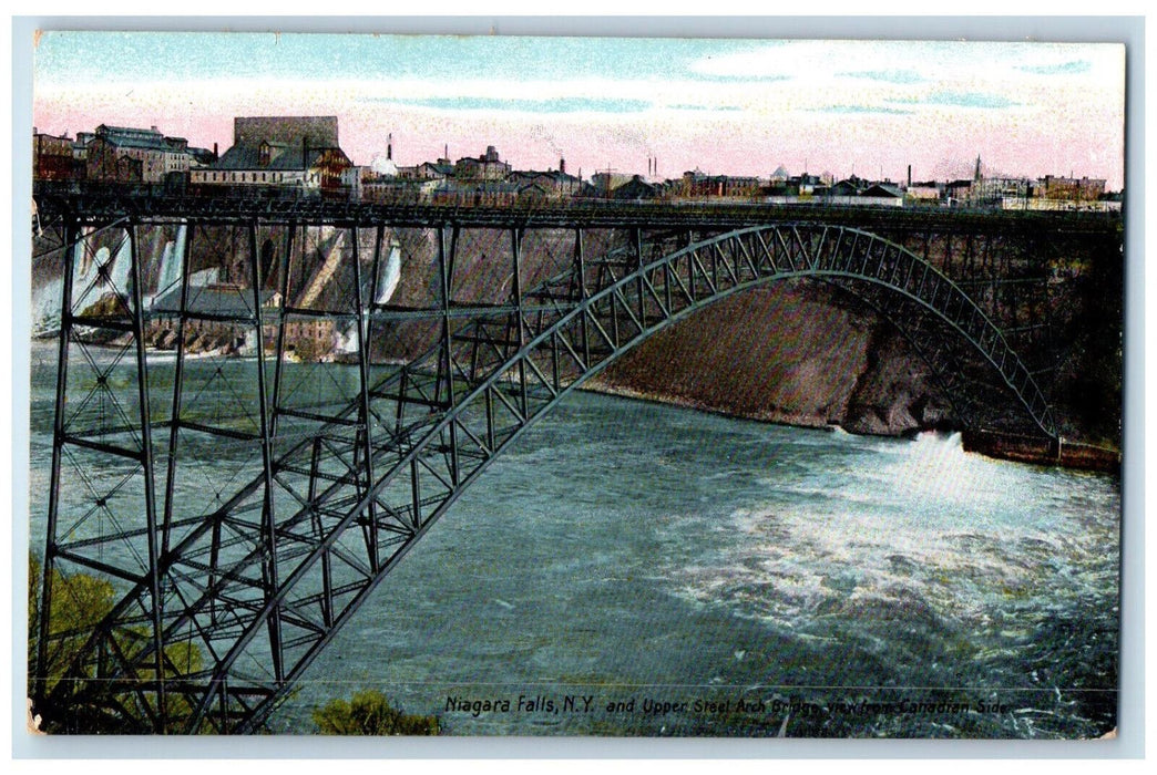 c1910 Upper Steel Arch Bridge View from Canada Side and Niagara NY Postcard