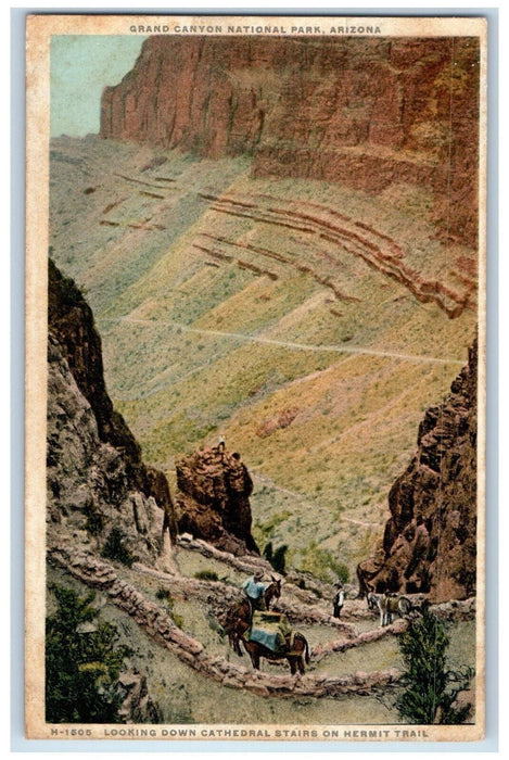 1924 Catheral Stairs on Hermit Trail Arizona AZ Fred Harvey Phostint Postcard