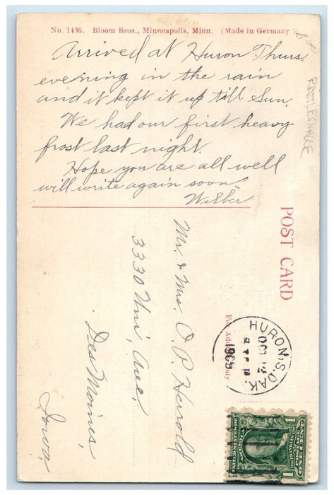 1909 A Rattler Ready for Action Rattlesnake in the Grass Huron SD Postcard