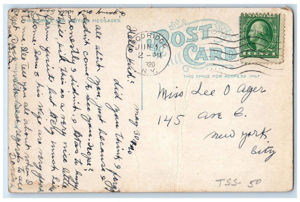 1920 Greetings From Woodridge New York NY, Farmer Farmland Scene Postcard