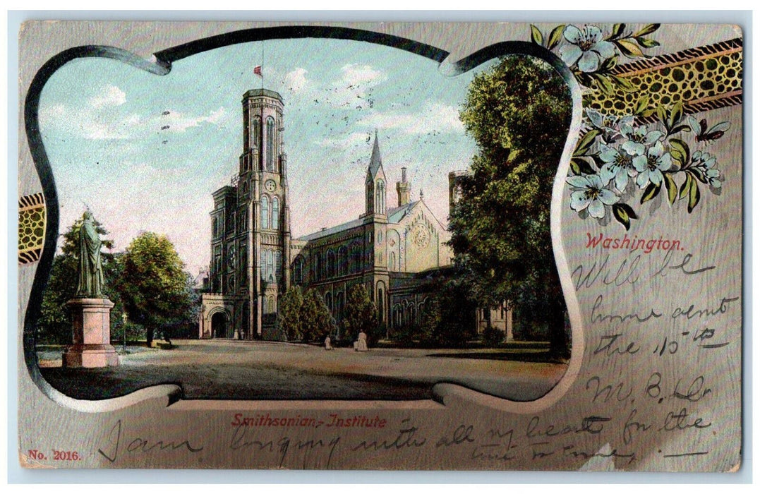 1905 Flowers Curved Border Smithsonian-Institute Washington DC Postcard
